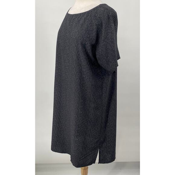 Eileen Fisher Mini Shift Dress Morse Code Print Lyocell Viscose Gray White M - Picture 4 of 7